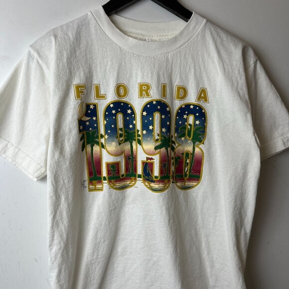 1998 Vintage 90s Florida T Shirt White Medium M USA Beach Graphic Tee Solid Logo - Picture 10 of 13